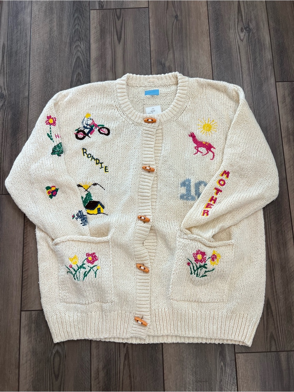 NWT Mother The Long Drop embroidered cotton and alpaca-blend cardigan Sz L